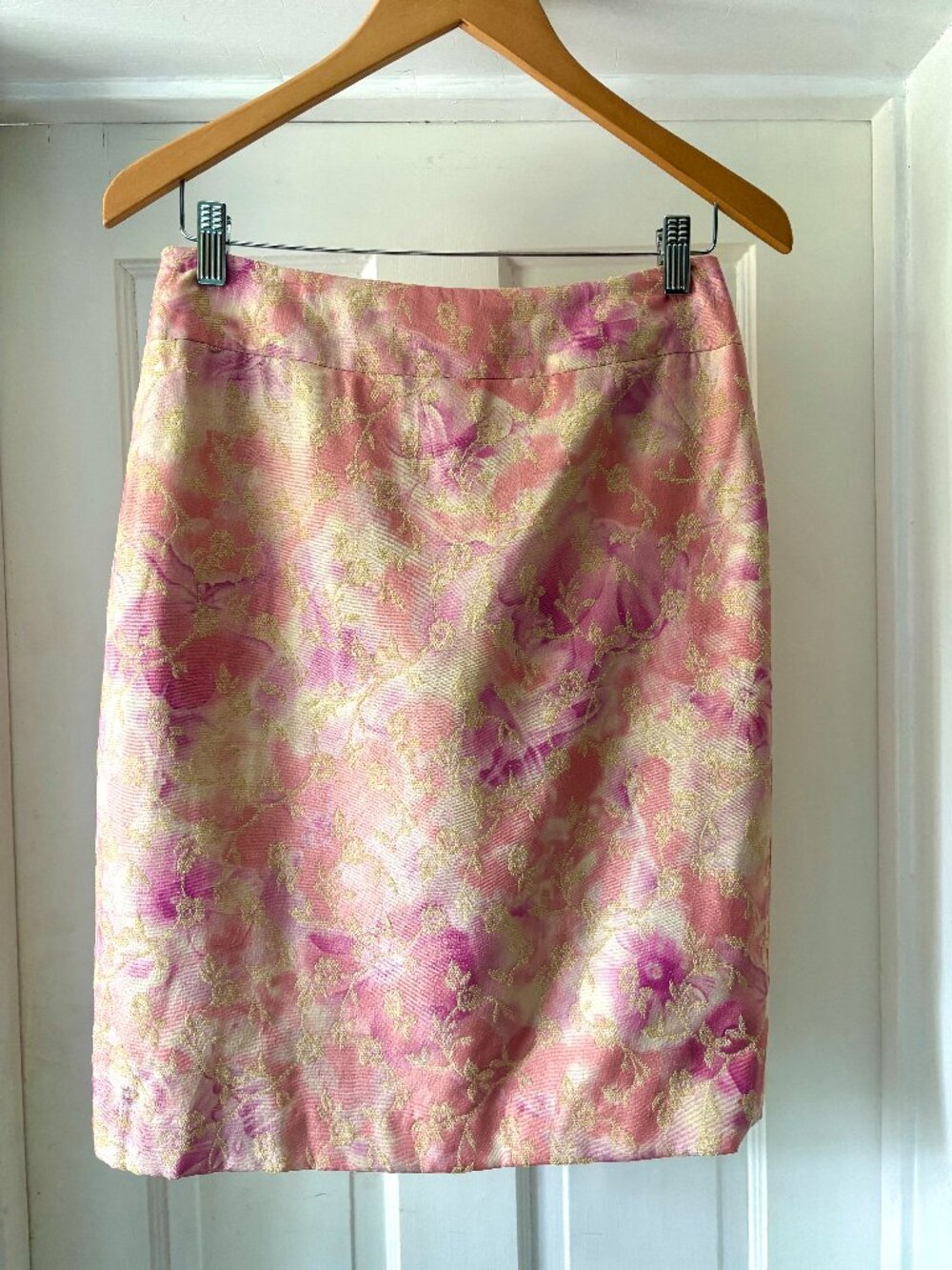Nipon Boutique‎ Vintage Brocade Skirt Pink Gold Floral Size 4